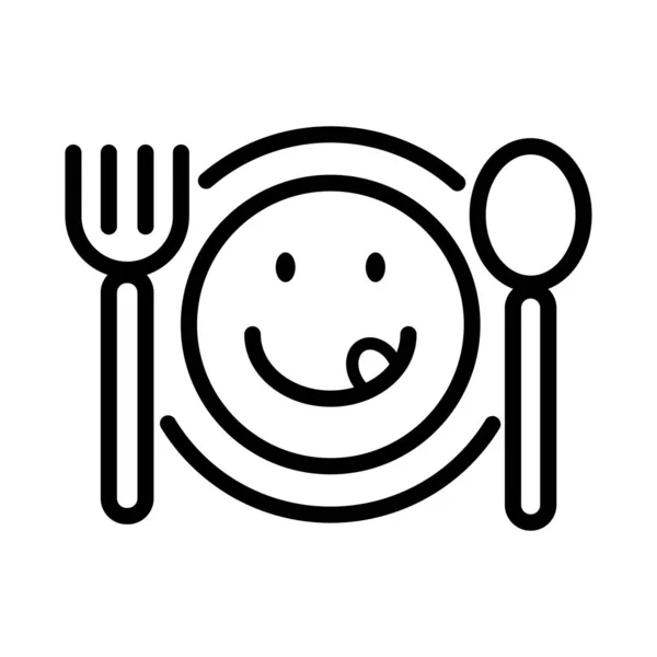Концепція Значка Логотипу Їжі Щаслива Страва Ложковим Ножем Мультфільм Ізольовано — стоковий вектор