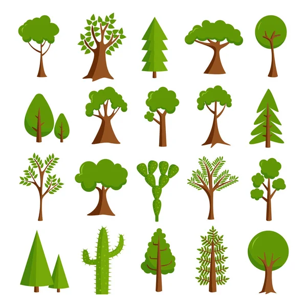 Samling Träd Träd Som Isolerats Vit Bakgrund Vektor Illustration — Stock vektor