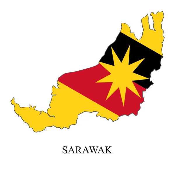 Sarawak Mapa Ilustração Vetorial Cidade Malásia Estado Malásia Bornéu —  Vetores de Stock