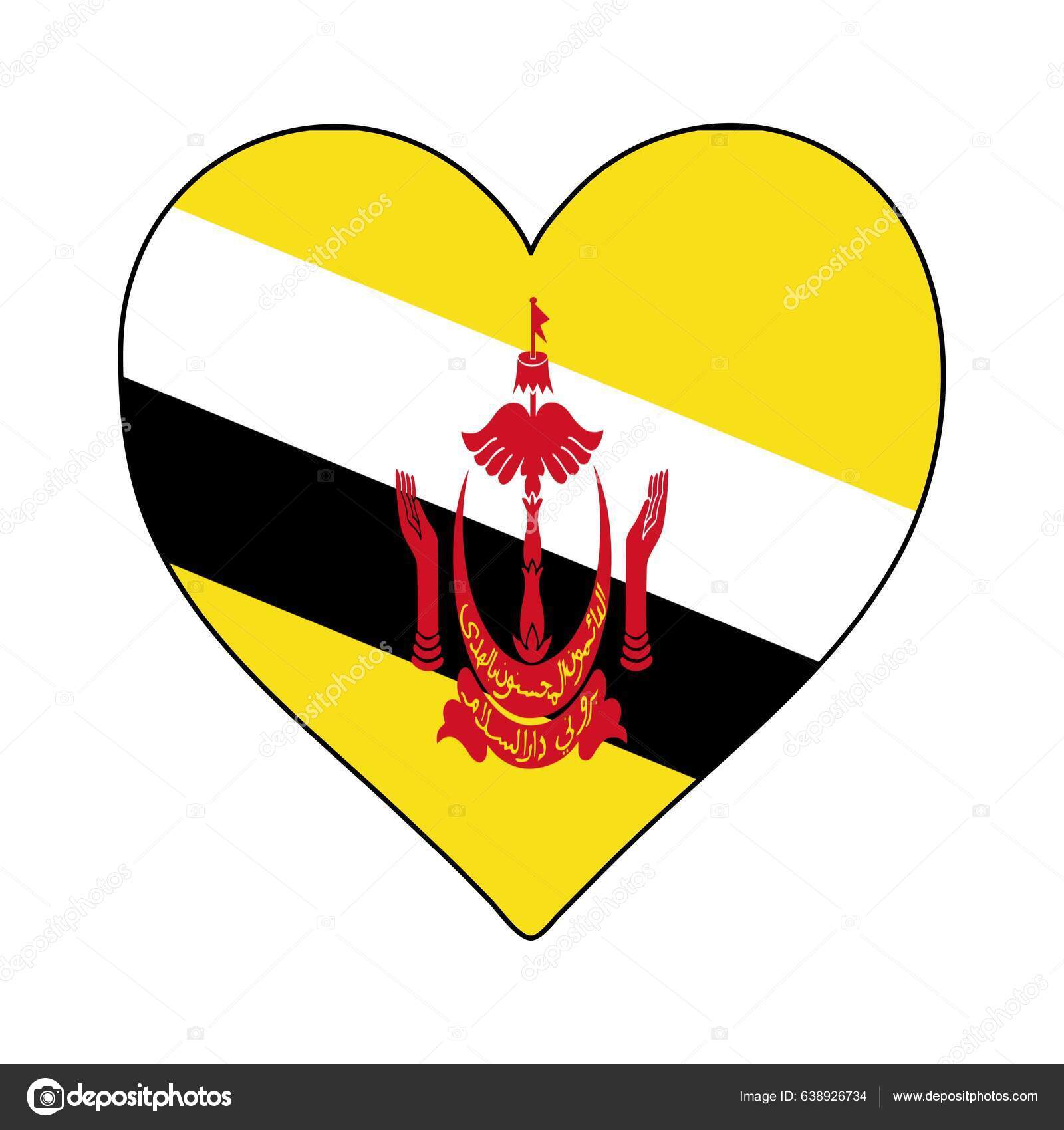 Brunei Heart Shape Flag Love Brunei Visit Brunei Vector Illustration