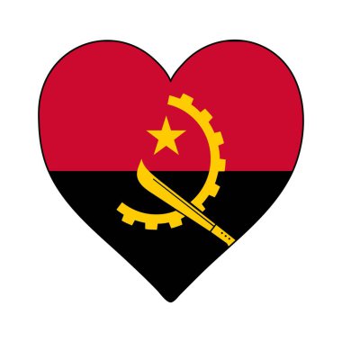 Angola Heart Shape Flag. Love Angola. Visit Angola. Middle Africa. African Union. Vector Illustration Graphic Design.