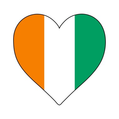 Ivory Coast Heart Shape Flag. Love Ivory Coast. Visit Ivory Coast. Southern Africa. African Union. Vector Illustration Graphic Design.