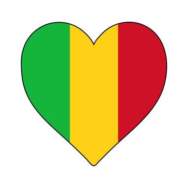 Mali Heart Shape Flag. Love Mali. Visit Mali. Southern Africa. African Union. Vector Illustration Graphic Design.