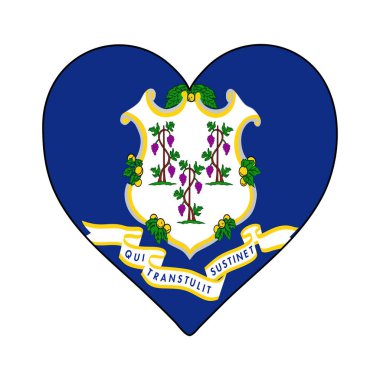 Connecticut Kalp Şekli Bayrağı. Connecticut 'ı seviyorum. Connecticut 'ı ziyaret et. Kuzey Amerika. Amerika. Vektör İllüstrasyon Grafik Tasarımı.