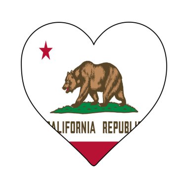 Kaliforniya Kalp Şekli Bayrağı. Kaliforniya 'ya bayılırım. Kaliforniya 'yı ziyaret et. Kuzey Amerika. Amerika. Vektör İllüstrasyon Grafik Tasarımı.