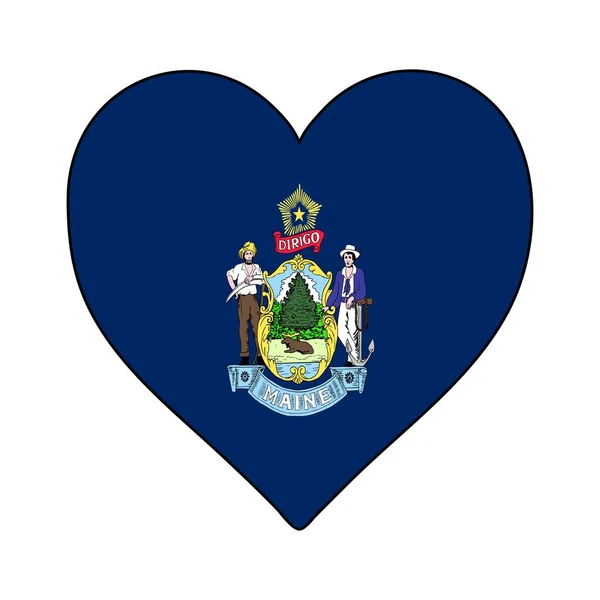 Bandiera Maine Forma Cuore Amo Maine Visita Maine Nord America — Vettoriale Stock