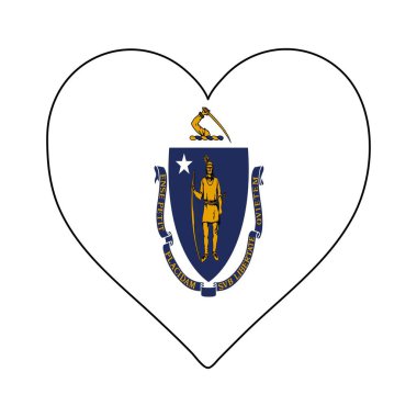 Massachusetts Kalp Şekli Bayrağı. Massachusetts 'e bayılırım. Massachusetts 'i ziyaret et. Kuzey Amerika. Amerika. Vektör İllüstrasyon Grafik Tasarımı.