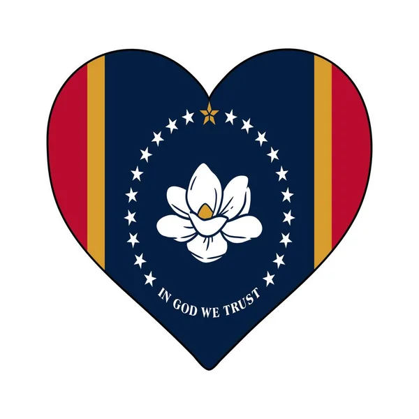 Mississippi Heart Shape Flag Adore Mississippi Visitez Mississippi Amérique Nord — Image vectorielle