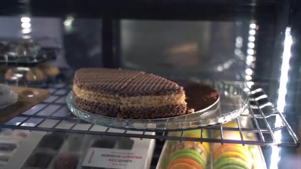 Вафельний Торт Кафе Вітрині Магазину — стокове відео