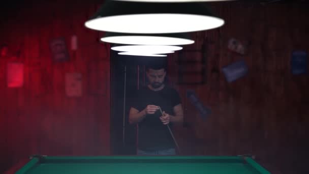 Man Plays Billiards — Stock Video