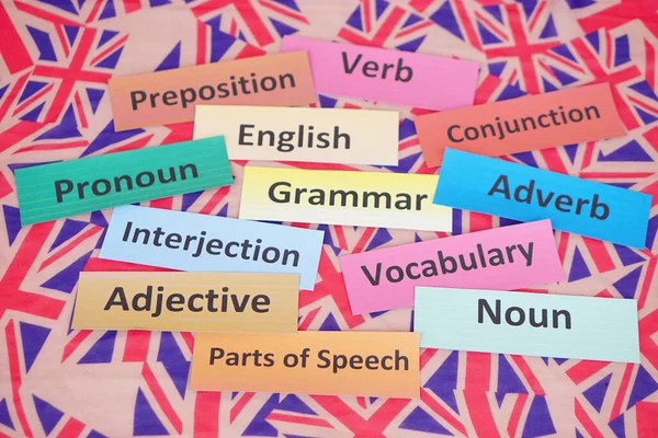 Word cards with text for teaching.   Concept, English grammar teaching by using word card Teaching aid, Education materials. Granmar, Part of speech, vocabulary.