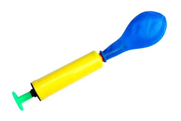 Kolorowe Balonowe Pompy Powietrza Pompuje Powietrze Balonu Izolowane Białym Tle — Zdjęcie stockowe