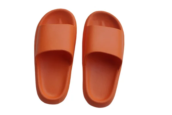 Pairs Orange Rubber Slippers Shoes Easy Day Wearing Walking Isolated — Stock Photo, Image