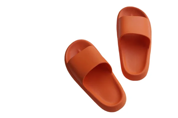 Pairs Orange Rubber Slippers Shoes Easy Day Wearing Walking Isolated — Stock Photo, Image