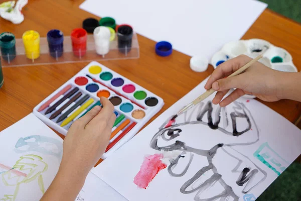 Closeup Student Studying Art Subject Painting Art Activity Enjoy Concentrate — Stock Photo, Image