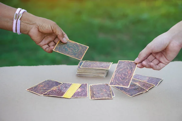 Close Hands Choose Pick Paper Cards Concept Fortune Reading Astrology — Stock Photo, Image