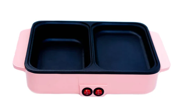 Розовая Электрическая Сковорода Изолированная Белом Фоне Концепция Кухонная Утварь Современные — стоковое фото