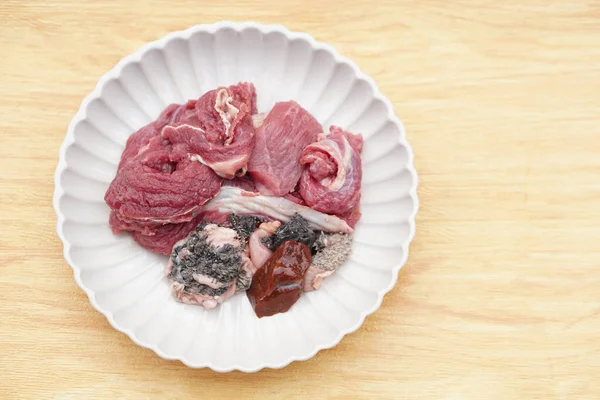Frisches Rohes Rindfleisch Zum Kochen Vorbereiten Konzept Zutat Traditionell Seltsames — Stockfoto