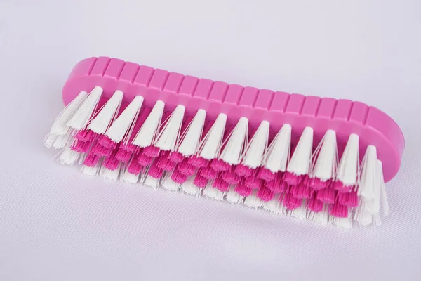 Pink Brush Made Plastic Nylon Washing Cloth Cleaning Floor White — Stock Photo, Image