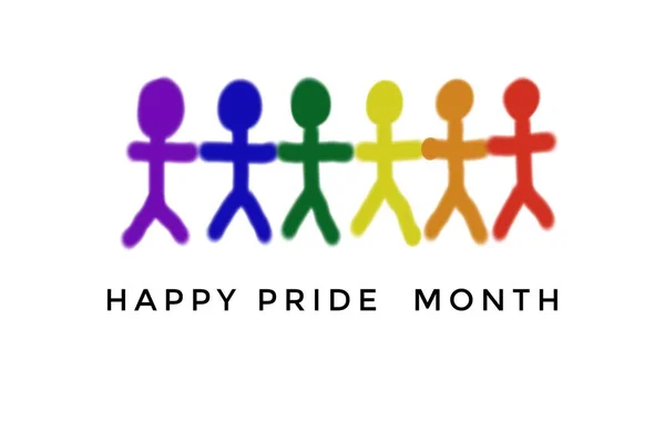 Colorful rain bow colors of drawing picture in human figures with text Happy Pride Month. White background. Concept,  symbol of LGBT community celebration around the world in June. Support human right
