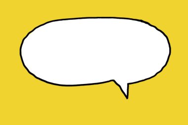 Sarı arka planda konuşma balonu. Metin, mesaj ve cümle eklemek için elle çizilmiş resim. Kavram, iletişim. Sohbet. Sohbet. Eğitim yardımı veya dekorasyon için tasarım olarak kullanılacak illüstrasyon.