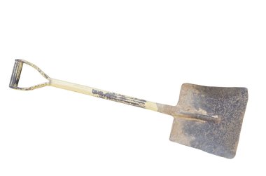 Paslı kürek beyaz arka planda izole edilmiş. Kavram. Alet işi. İnşaat ya da tarım için ekipman. Toprağı, kayaları, kumu ve diğer şeyleri temizlemek için bir kürek kullanın..                             