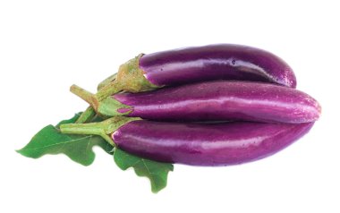 Beyaz arka planda izole edilmiş taze organik mor patlıcan meyvesi. Konsept, organik ev yapımı sebzeler. Tarım ürünleri. Sağlıklı beslenme. Yiyecek malzemesi..    