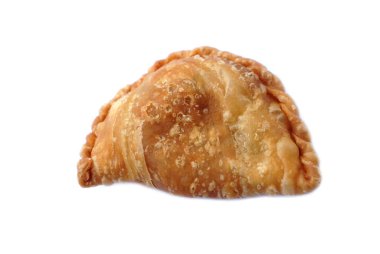 Tayland 'da ev yapımı altın sarısı, pul pul ya da beyaz arka planda izole edilmiş karipap. Konsept, geleneksel aperatif yemek tasarımı, fırın menüleri veya kültürel yiyecekler için mükemmeldir..                                                            