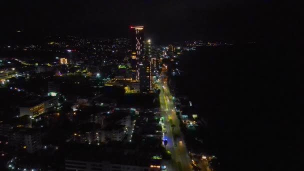 Limassol Éjszaka Aerial Night Views Cyprus Cityscape Megvilágított Felhőkarcolók Modern — Stock videók