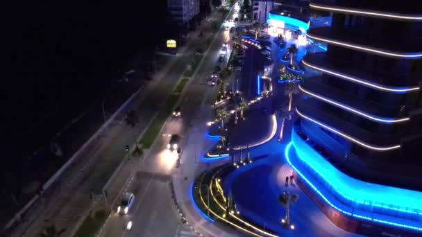 Geceleyin Limasol Cyprus Hava Gecesi Görüntüleri Aydınlanmış Gökdelenler Modern Mimari — Stok video