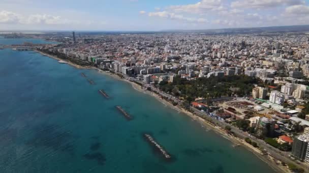 Vista Aérea Limassol Dia Claro Litoral Centro Norte Oeste Cidade — Vídeo de Stock