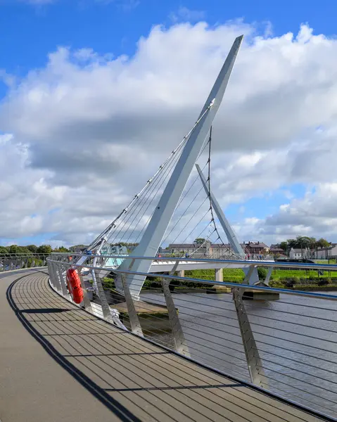 Derry 'deki Foyle Nehri üzerindeki Barış Köprüsü manzarası. Yüksek kalite fotoğraf