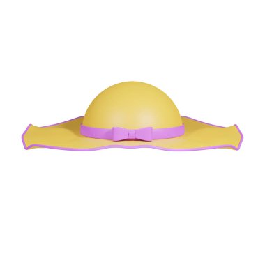 Bir kadının plaj şapkasının üç boyutlu resmi, beyaz arka plan.