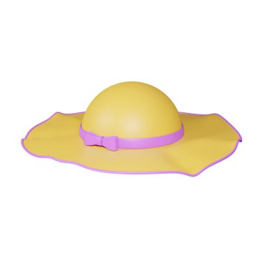 Bir kadının plaj şapkasının üç boyutlu resmi, beyaz arka plan.