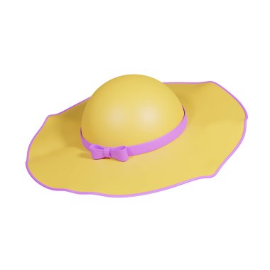 Bir kadının plaj şapkasının üç boyutlu resmi, beyaz arka plan.