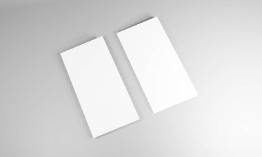 Boş portre kâğıt maketi. Broşür dergisi, beyaz değişken arka plan, gri üzerine izole edilmiş kağıt. İşlerin için iyi bir model.