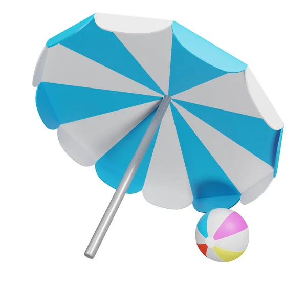 Darstellung Von Beachball Und Sonnenschirm Weißer Hintergrund — Stockfoto
