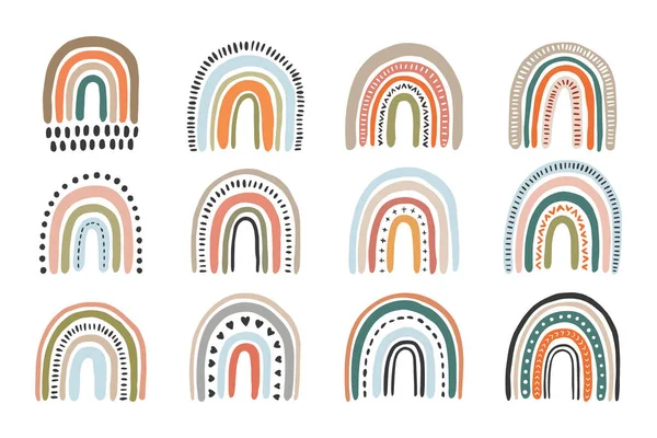 Conjunto Boho Rainbows Clip Art Niños Baby Nursery Design Elements Gráficos vectoriales