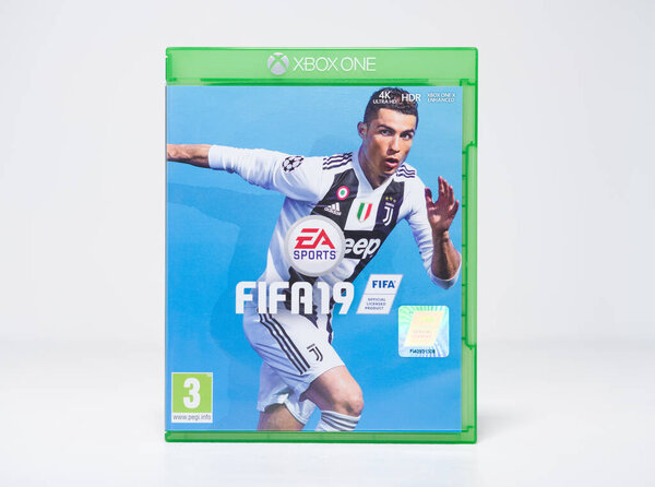 kent, uk 01.012023 Electronic arts fifa 2019 video console game for the xbox one. Modern soccer and football arcade game action. sports video game.