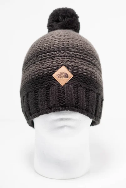 North Face Beanie Bobble Black Grey One Size Уличная Мода — стоковое фото