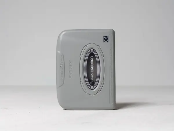 stock image london, uk, 05/05/2020 A vintage retro sony cassette tape player radio walkman wm fx477. Trendy hipster music playing device isolated on a white background.