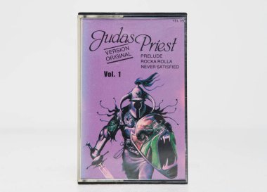 Kent, UK, 01.01.2023 Eski bir ses kaydı Yahuda 'nın kahramanı, kahraman İspanyol versiyonu kaset kasedi Victoria, 1982