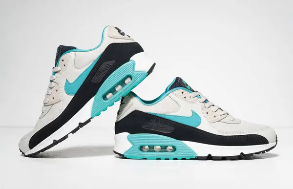 stock image kent, uk, 01.01.2023 Genuine Authentic Rare Nike air max 90 essential light bone turqouise. Nike air max retro classic sneaker trainers. Nike sport and street wear fashionable athletic shoes