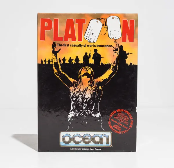 stock image kent, uk 01.01.2024 Vietnam Platoon ZX Spectrum 48K 128K Ocean Big Box Tested Working video vintage games. Retro war and army computer games. vintage computers.