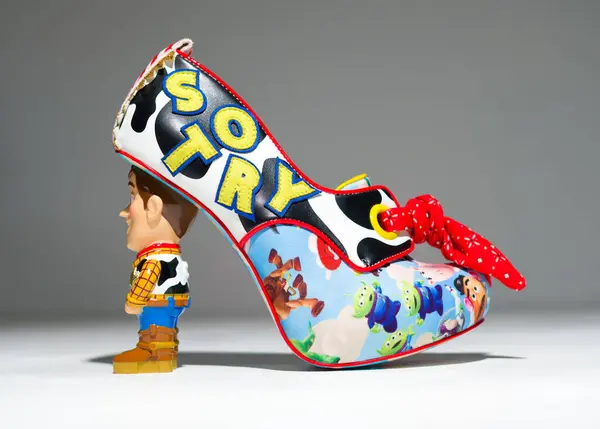 stock image kent, uk 01.01.2023 Irregular Choice Toy Story, You got a friend In me,  Character high Heel Shoes. Famous iconic pixar toy story animation movie merchandise. Buzz light year and woody.