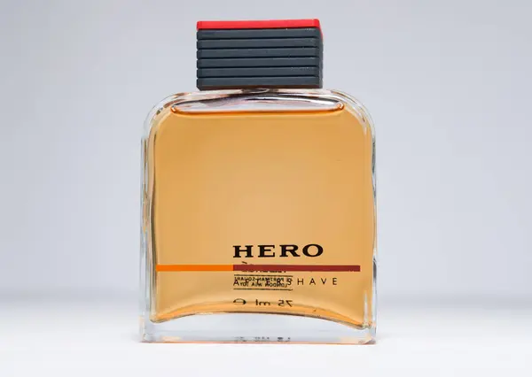 stock image kent, uk 01.01.2023 Hero new vintage faberge hero designer luxury aftershave from 1988 -75ml bottle very rare. fragrance and cologne, deep brown full body after shave.