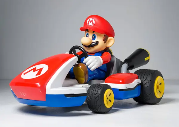 stock image kent, uk 01.01.2023 Carrera Mario Kart Mario Race Kart remote control car, super mario kart action toy. famous nintendo video game merchandise collectors toys. isolated super mario.