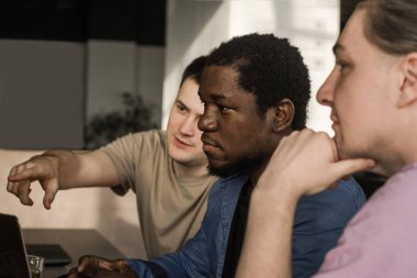 Team of professional software developer and brainstorming and programming on site, software and technology work. Coding technologies, site design. Successful diverse Teamwork. Cyberspace concept 