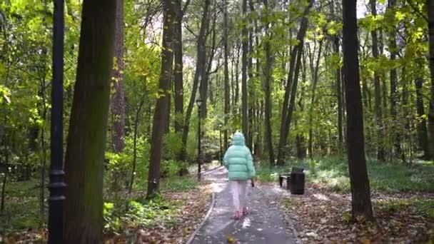 Girl Walks Natural Forest Woman Hiking Alone Teenager Girl Nature — Video