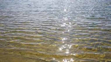 Sakin bir su yüzeyi, sıcak güneş ışığı altında parıldar, hafif dalgalar ve temiz yansımalar sergiler.